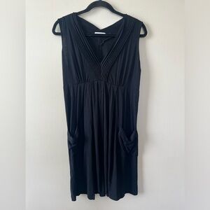 Calvin Klein Black Ruched Midi Sundress Women 12 Sleeveless Pockets Summer Beach